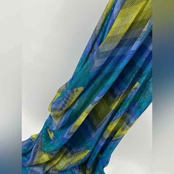 BCBG MAXAZRIA Silk HALTER MAXI LONG GOWN Watercolor BLUE TONES Size 4 - Picture 6 of 14